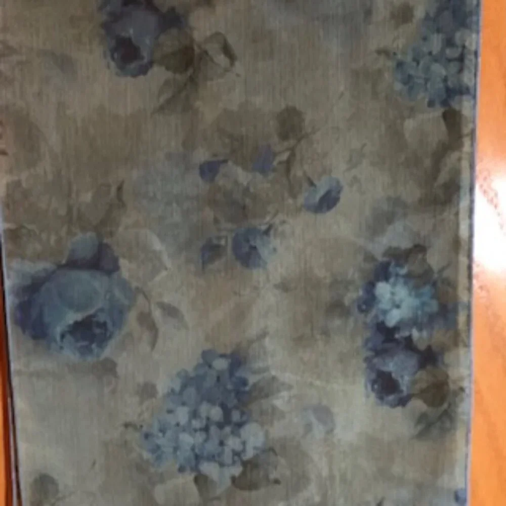 3/$15 Vintage Rayon Oblong Floral Sheer Scarf Pale Blue Green w Blue Roses